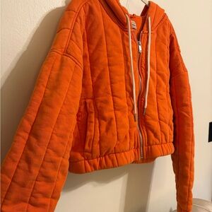 Orange Quilted Zip-Up Hoodie